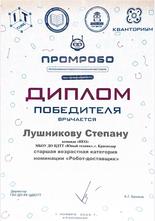 Лушников Степан, диплом победителя