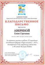 Благодарственное письмо Аверина Е.С.